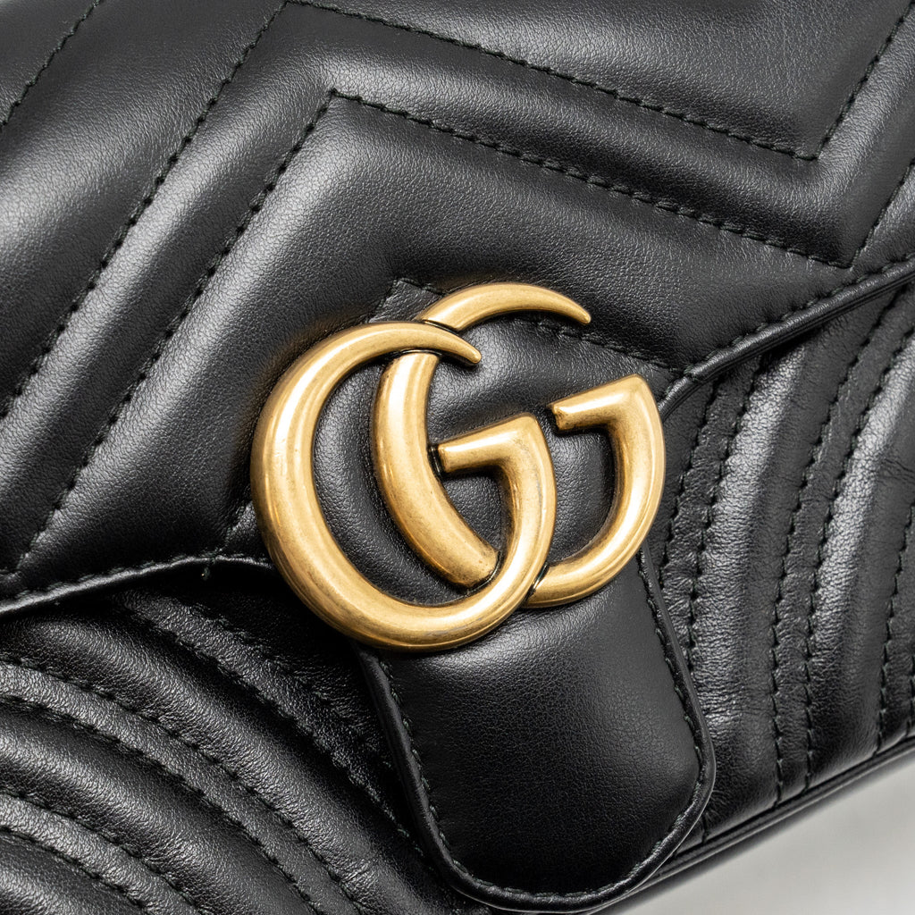 GUCCI SMALL GG MARMONT SHOULDER BAG CALFSKIN BLACK GHW
