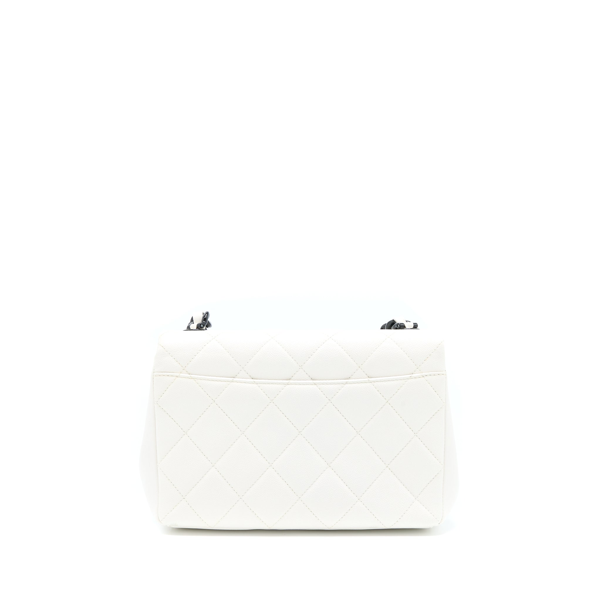 CHANEL SEASONAL FLAP BAG CAVIAR WHITE WITH BLACK HARDWARE