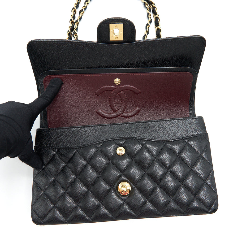 CHANEL MEDIUM CLASSIC DOUBLE FLAP BAG CAVIAR BLACK GHW (MICROCHIP)