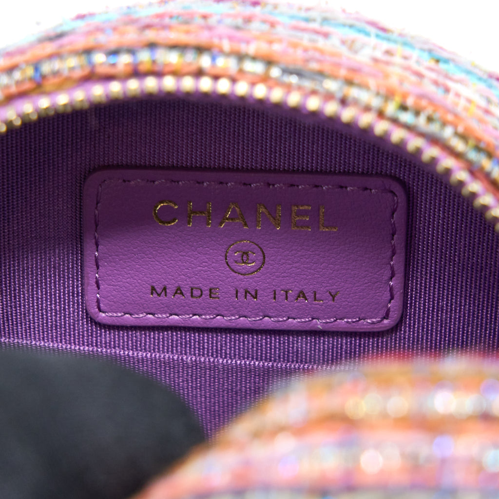 CHANEL ROUND CLUTCH WITH CHAIN LAMBSKIN/TWEED MULTICOLOUR GHW
