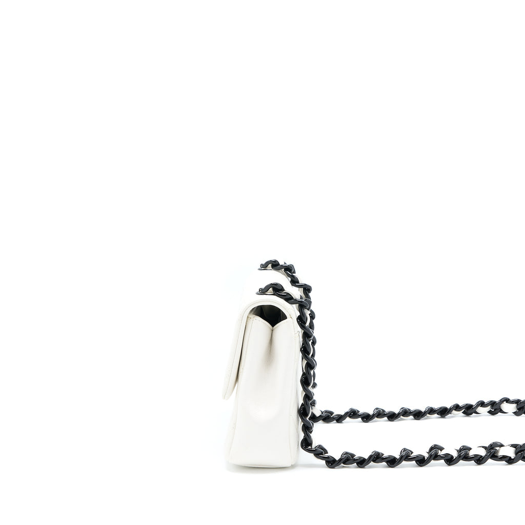 CHANEL SEASONAL FLAP BAG CAVIAR WHITE WITH BLACK HARDWARE