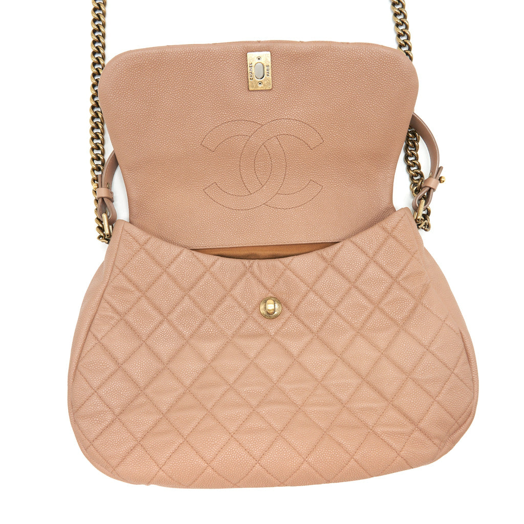 CHANEL ROUND FLAP BAG CAVIAR DARK BEIGE GHW