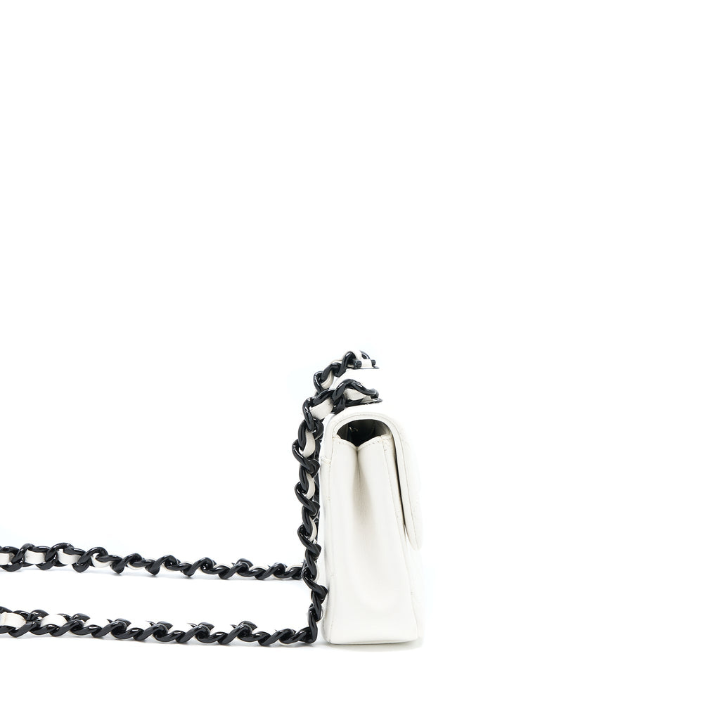 CHANEL SEASONAL FLAP BAG CAVIAR WHITE WITH BLACK HARDWARE