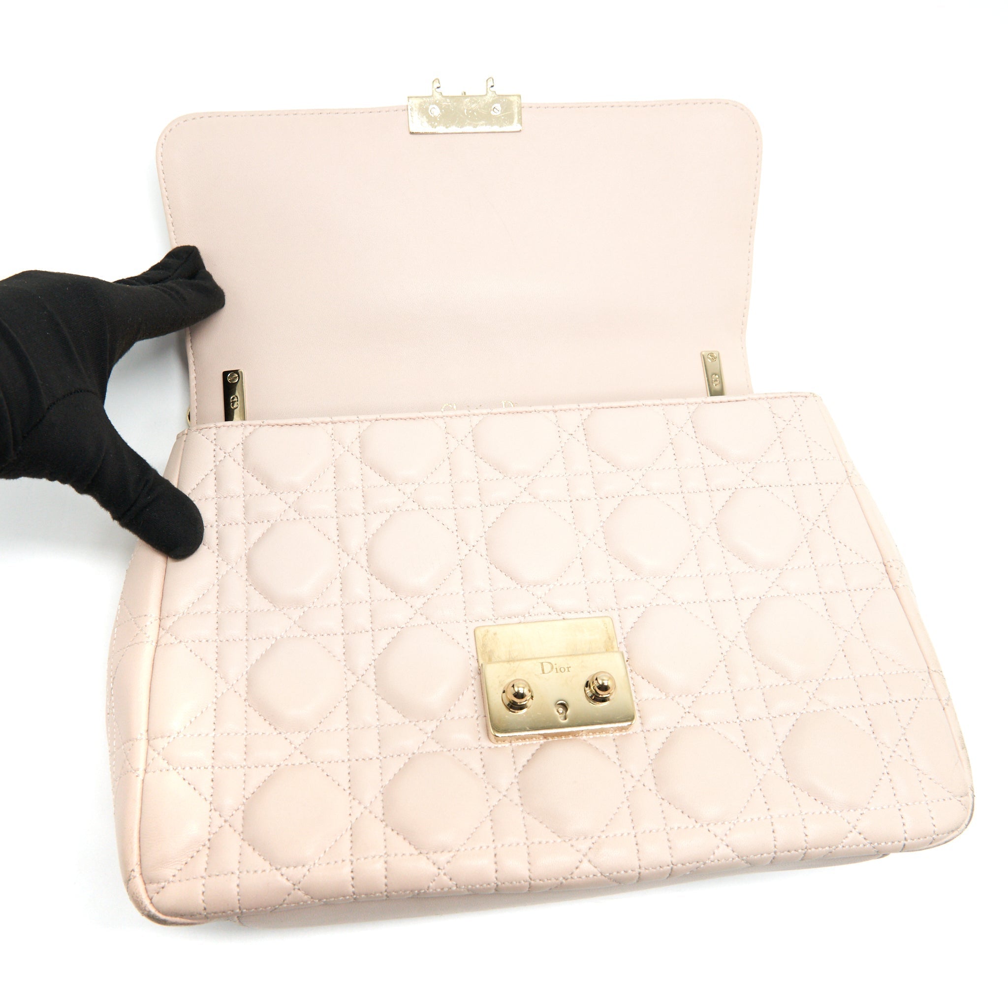 CHRISTIAN DIOR CANNAGE LEATHER MISS DIOR FLAP BAG IN LIGHT PINK LGHW