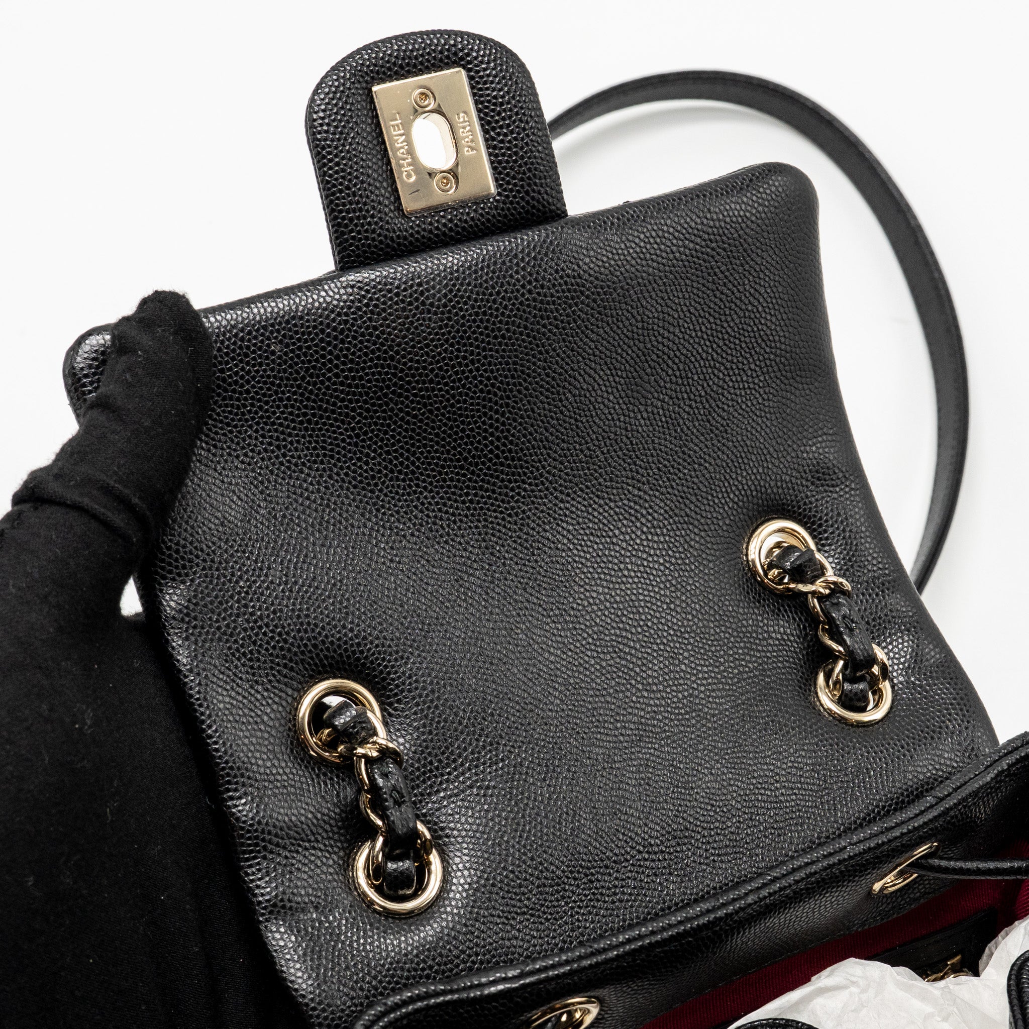 CHANEL QUILTED MINI BACKPACK CAVIAR BLACK LGHW (MICROCHIP)