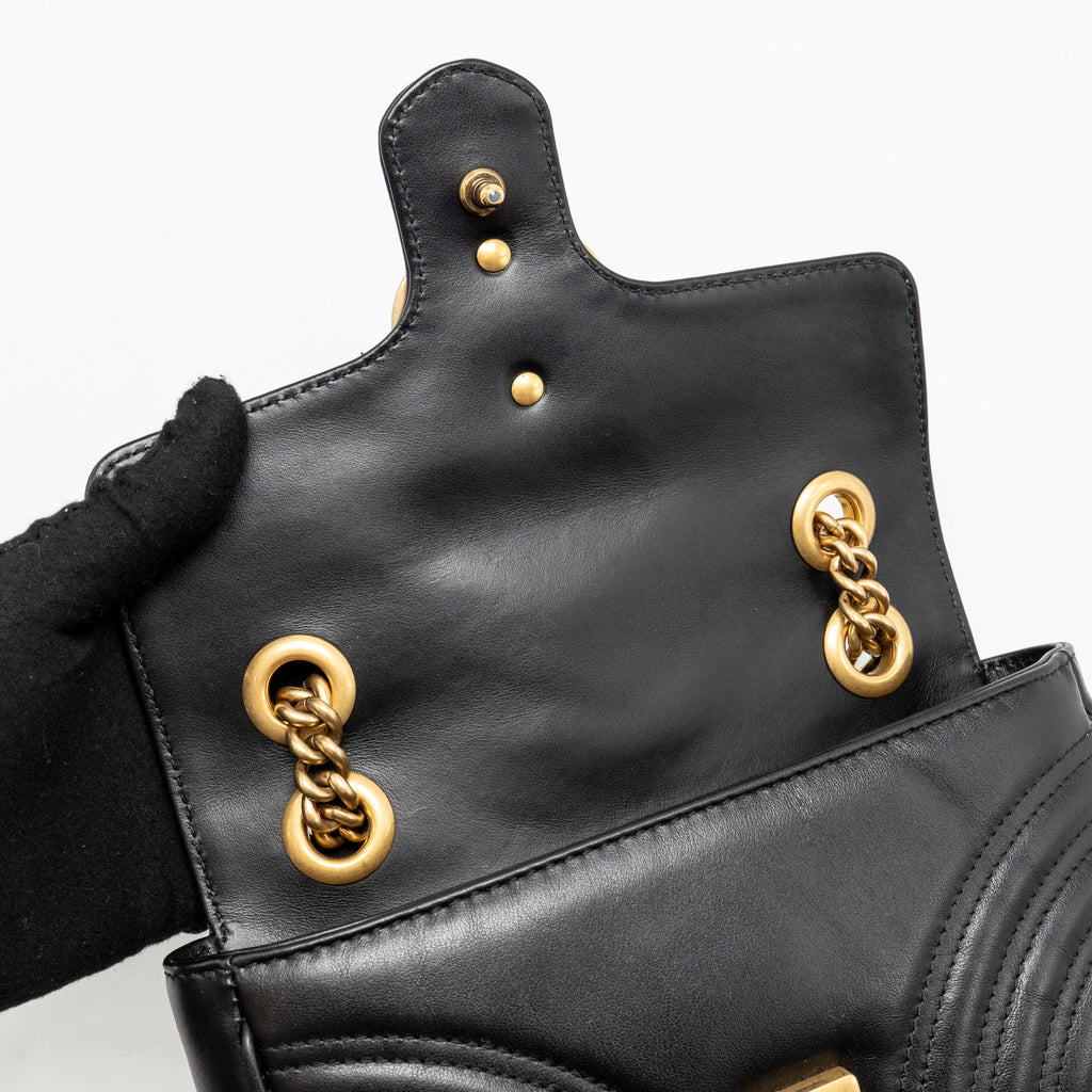 GUCCI SMALL GG MARMONT SHOULDER BAG CALFSKIN BLACK GHW