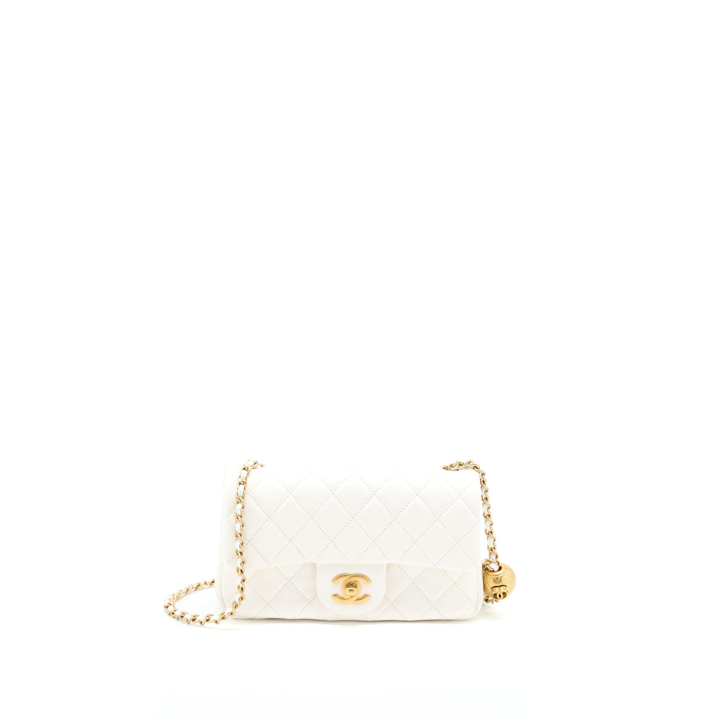 CHANEL PEARL CRUSH MINI RECTANGULAR LAMBSKIN WHITE GHW (MICROCHIP)