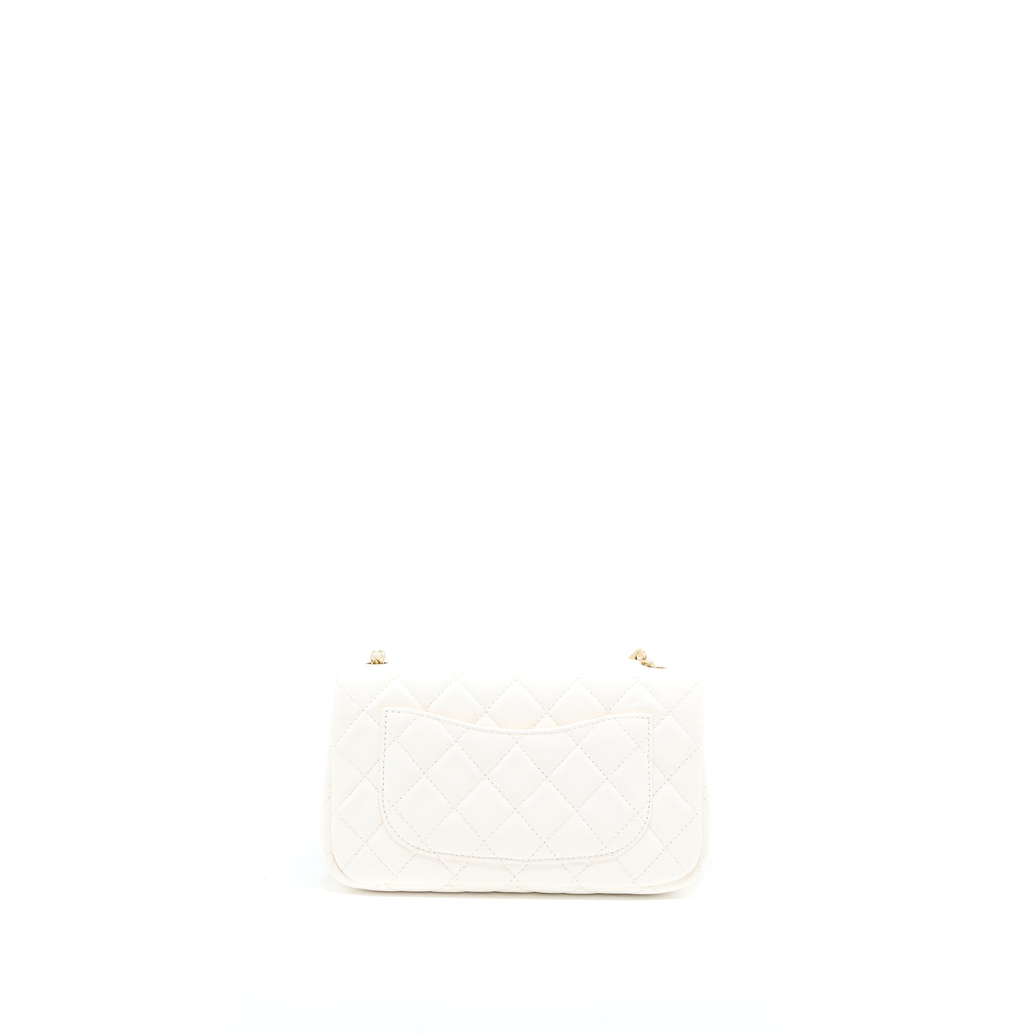CHANEL PEARL CRUSH MINI RECTANGULAR LAMBSKIN WHITE GHW (MICROCHIP)
