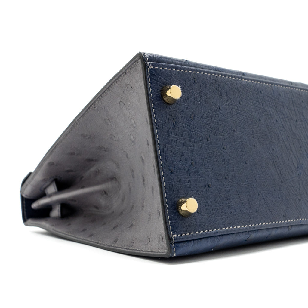 HERMES KELLY 28 OSTRICH BLUE IRIS/ GRIS AGATE GHW
