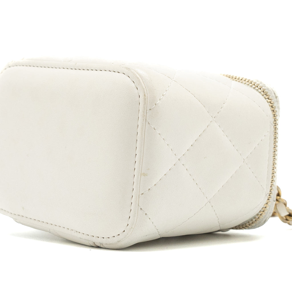 CHANEL PEARL CRUSH MINI VANITY LAMBSKIN WHITE BRUSHED GHW