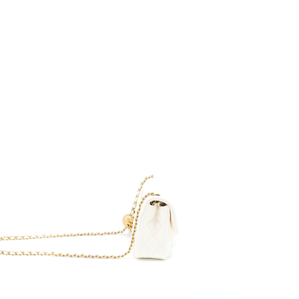 CHANEL PEARL CRUSH MINI RECTANGULAR LAMBSKIN WHITE GHW (MICROCHIP)