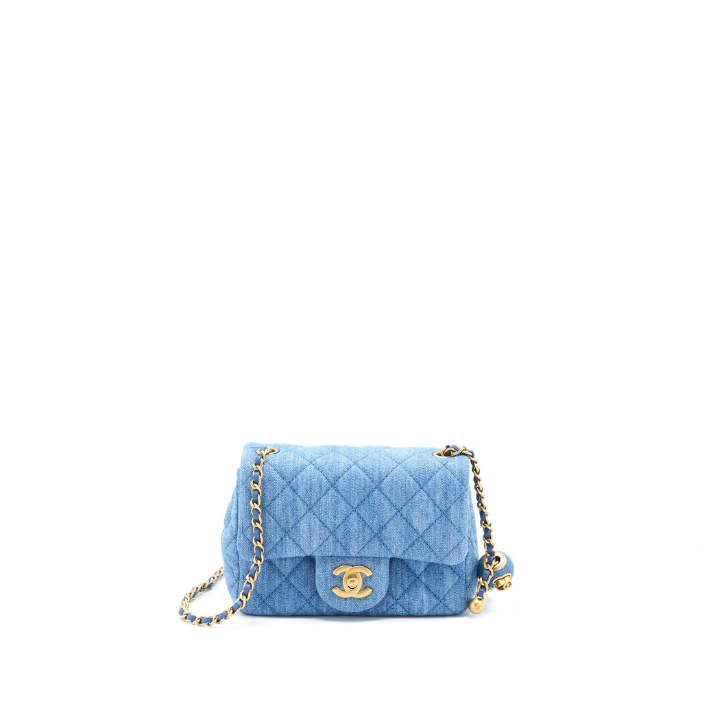 CHANEL PEARL CRUSH MINI SQUARE FLAP BAG DENIM GHW (MICROCHIP)