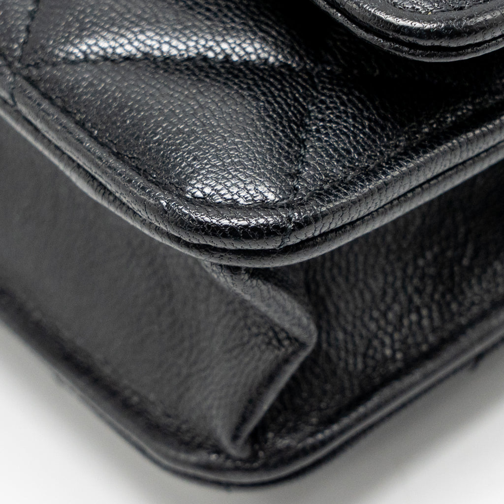 CHANEL DETAILED STRAP WALLET ON CHAIN LAMBSKIN BLACK WITH MULTICOLOUR HARDWARE (MICROCHIP)
