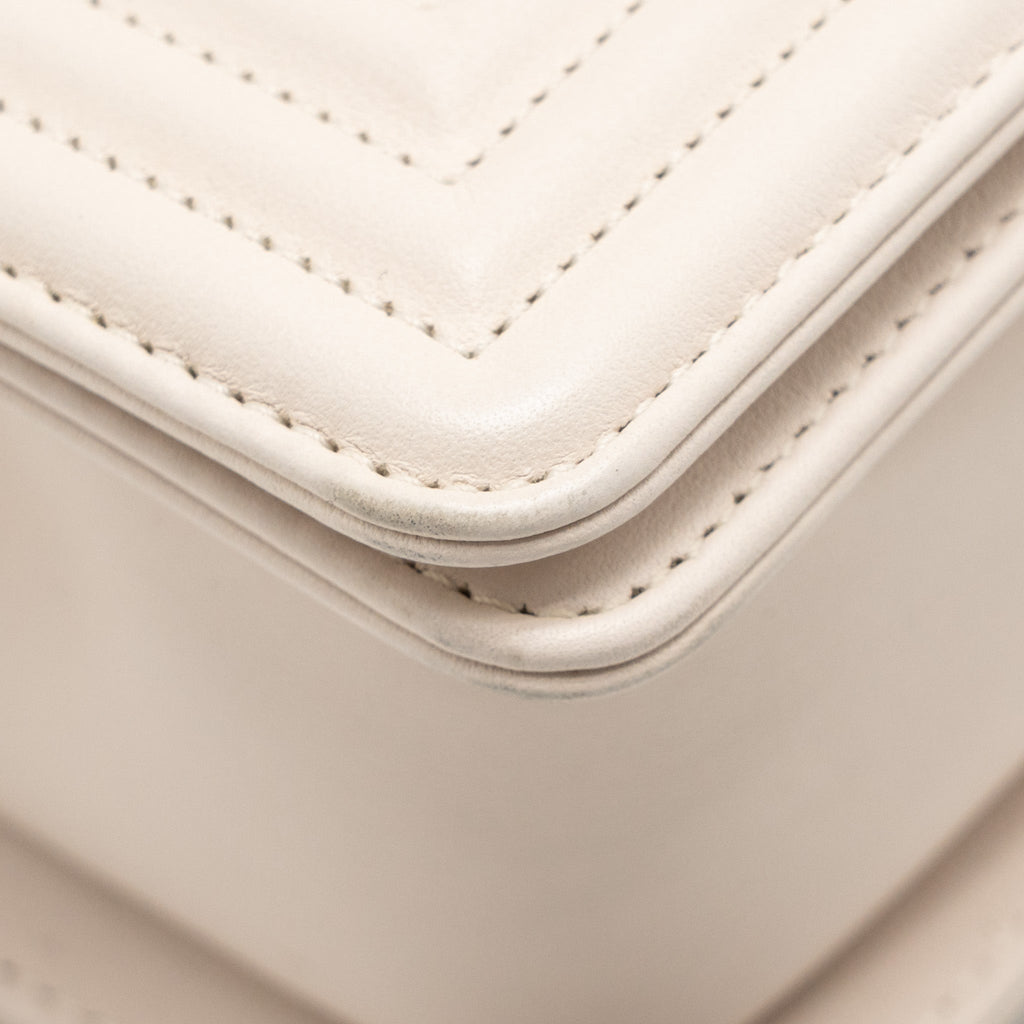 CHANEL SMALL BOY BAG LAMBSKIN CREAM WHITE GHW
