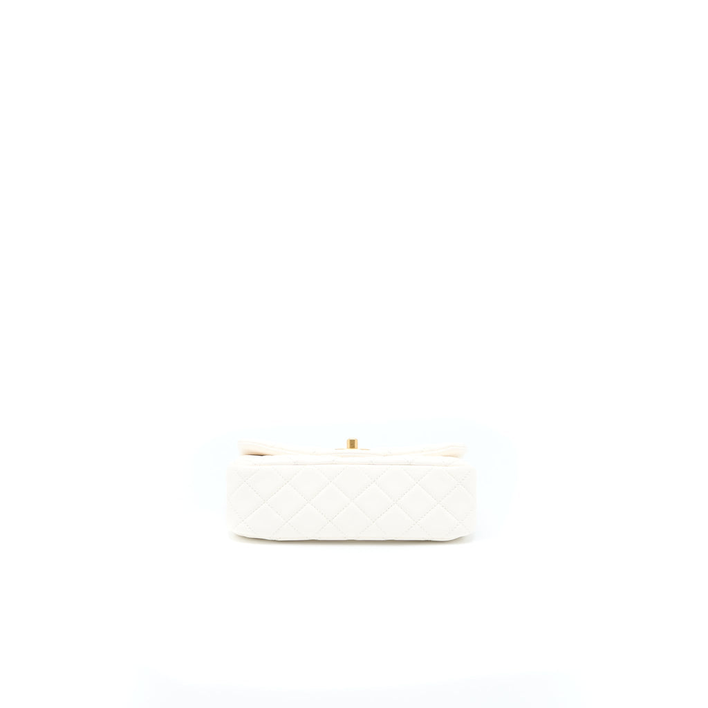 CHANEL PEARL CRUSH MINI RECTANGULAR LAMBSKIN WHITE GHW (MICROCHIP)