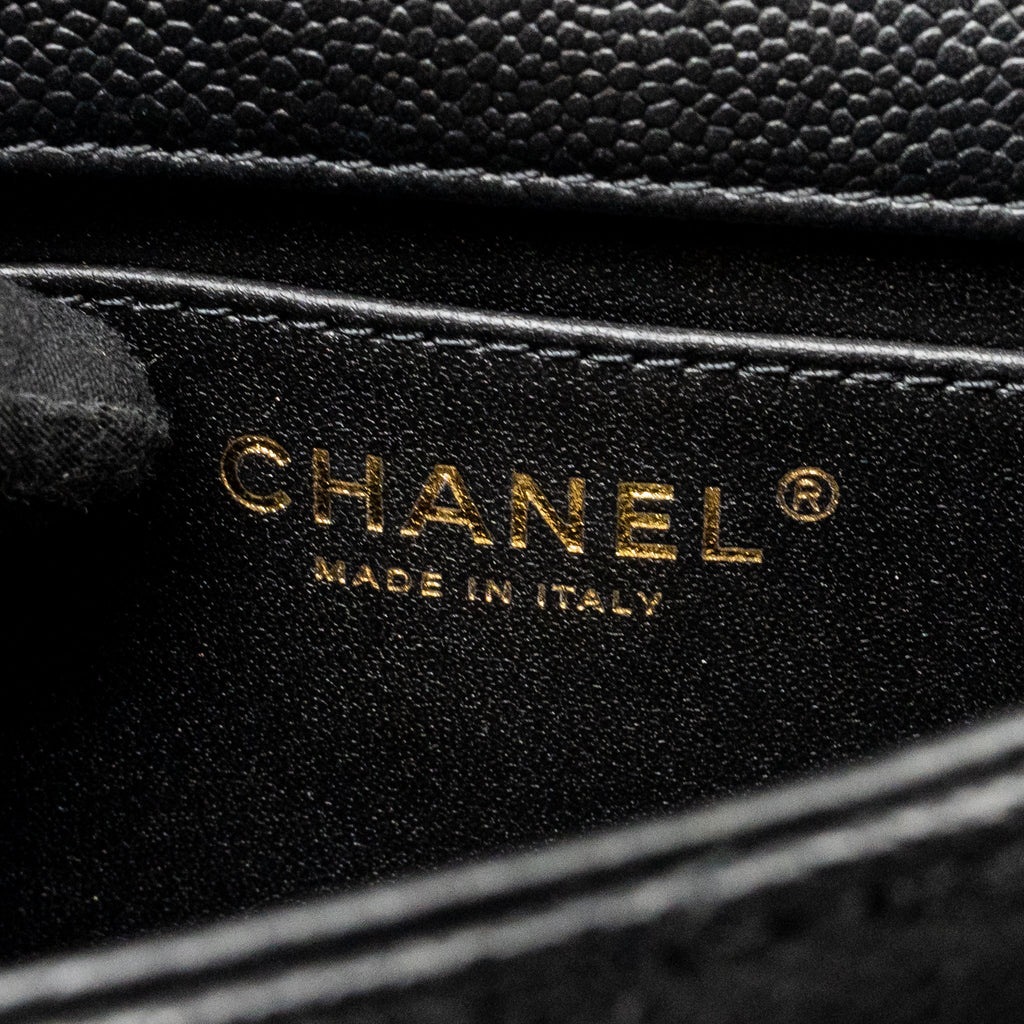 CHANEL COCO LOVE FLAP BAG ADJUSTABLE CHAIN CAVIAR BLACK GHW (MICROCHIP)