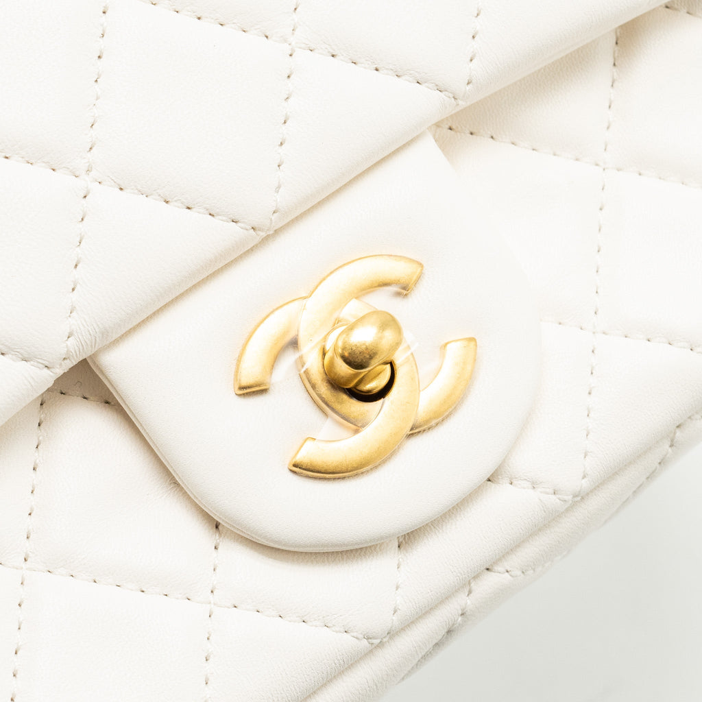 CHANEL PEARL CRUSH MINI RECTANGULAR FLAP BAG LAMBSKIN WHITE GHW(MICROCHIP)