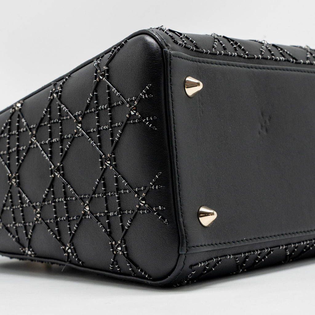 DIOR MEDIUM LADY DIOR EMBELLISHED CANNAGE LIMITED EDITION CALFSKIN BLACK LGHW