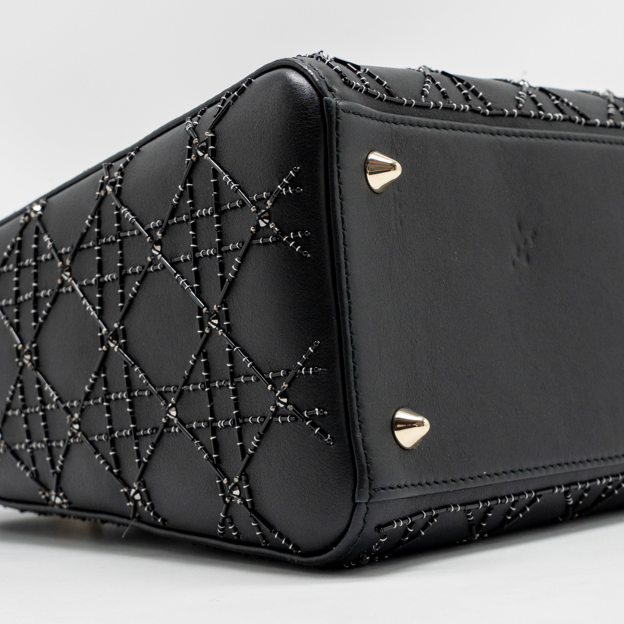 DIOR MEDIUM LADY DIOR EMBELLISHED CANNAGE LIMITED EDITION CALFSKIN BLACK LGHW