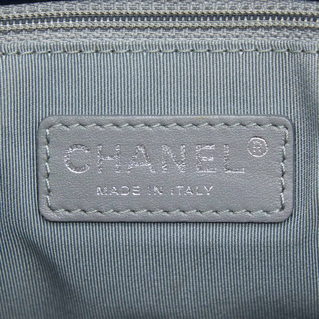 CHANEL FLAP HOBO BAG CALFSKIN NAVY WITH RUTHENIUM SLIVER HARDWARE