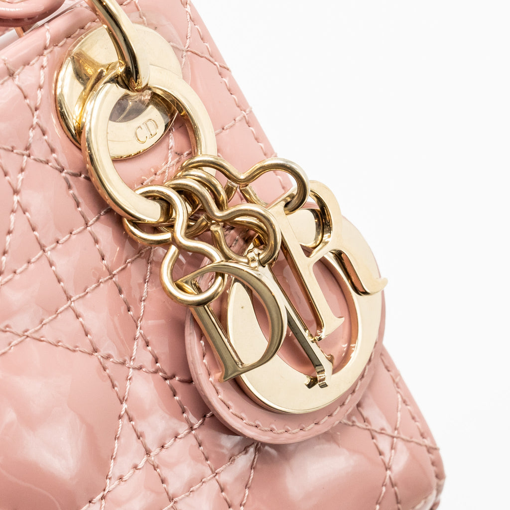 DIOR MICRO LADY DIOR PATENT LEATHER DARK PINK LGHW