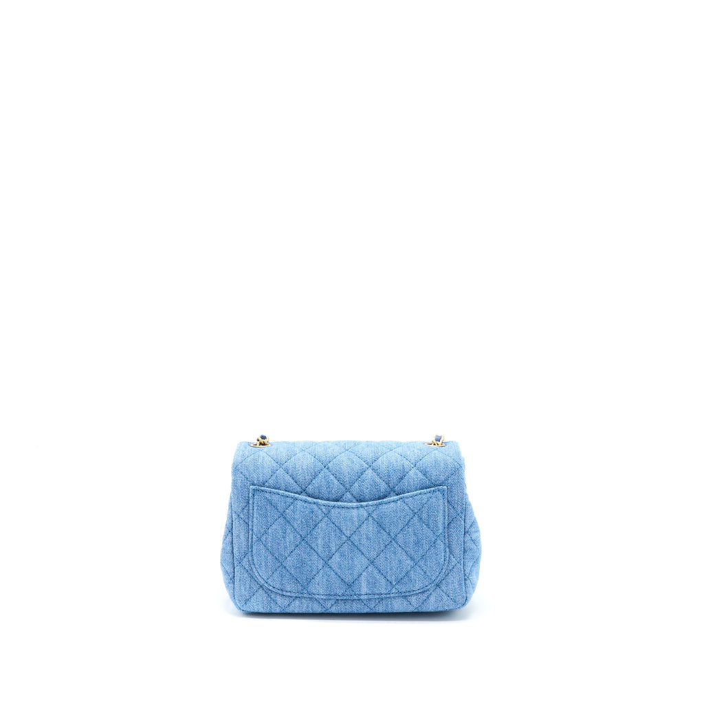 CHANEL PEARL CRUSH MINI SQUARE FLAP BAG DENIM GHW (MICROCHIP)