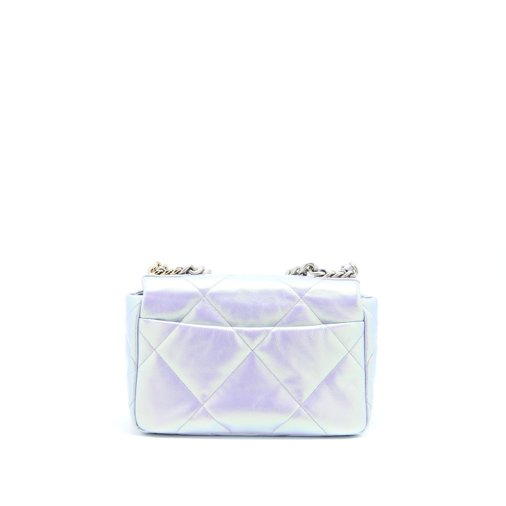 CHANEL SMALL 19 BAG GOATSKIN IRIDESCENT PURPLE MULTICOLOUR HARDWARE (MICROCHIP)