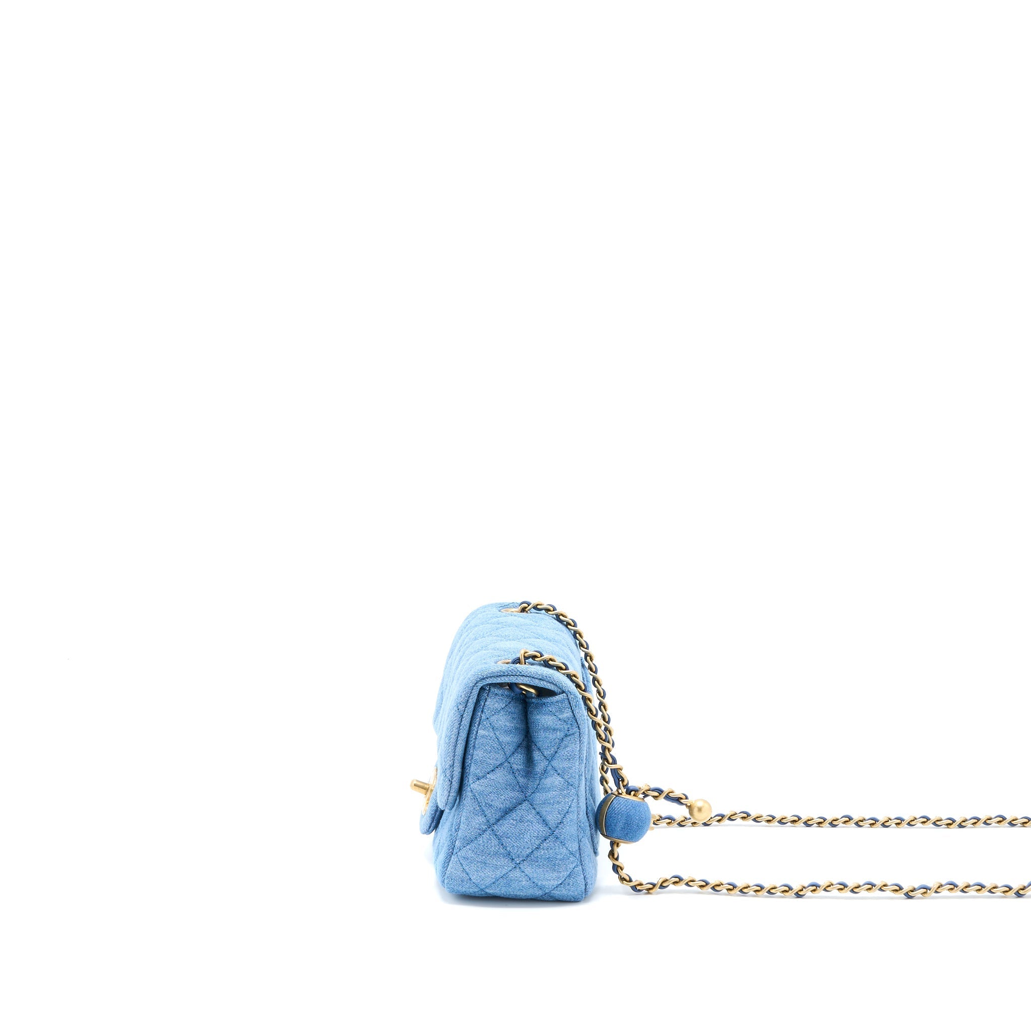 CHANEL PEARL CRUSH MINI SQUARE FLAP BAG DENIM GHW (MICROCHIP)