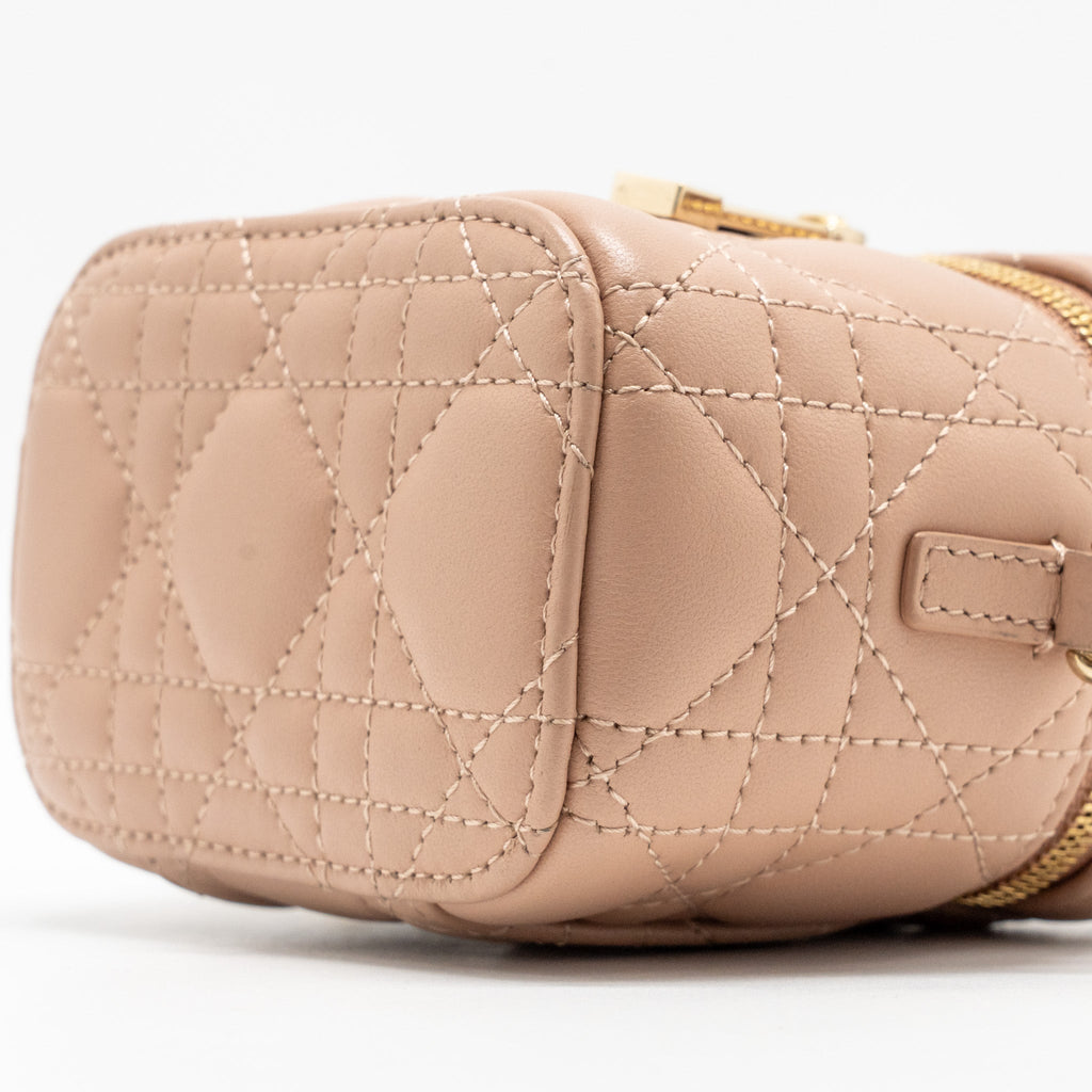 DIOR MICRO LADY DIOR VANITY CASE CANNAGE LAMBSKIN ROSE DES VENTS PINK LGHW