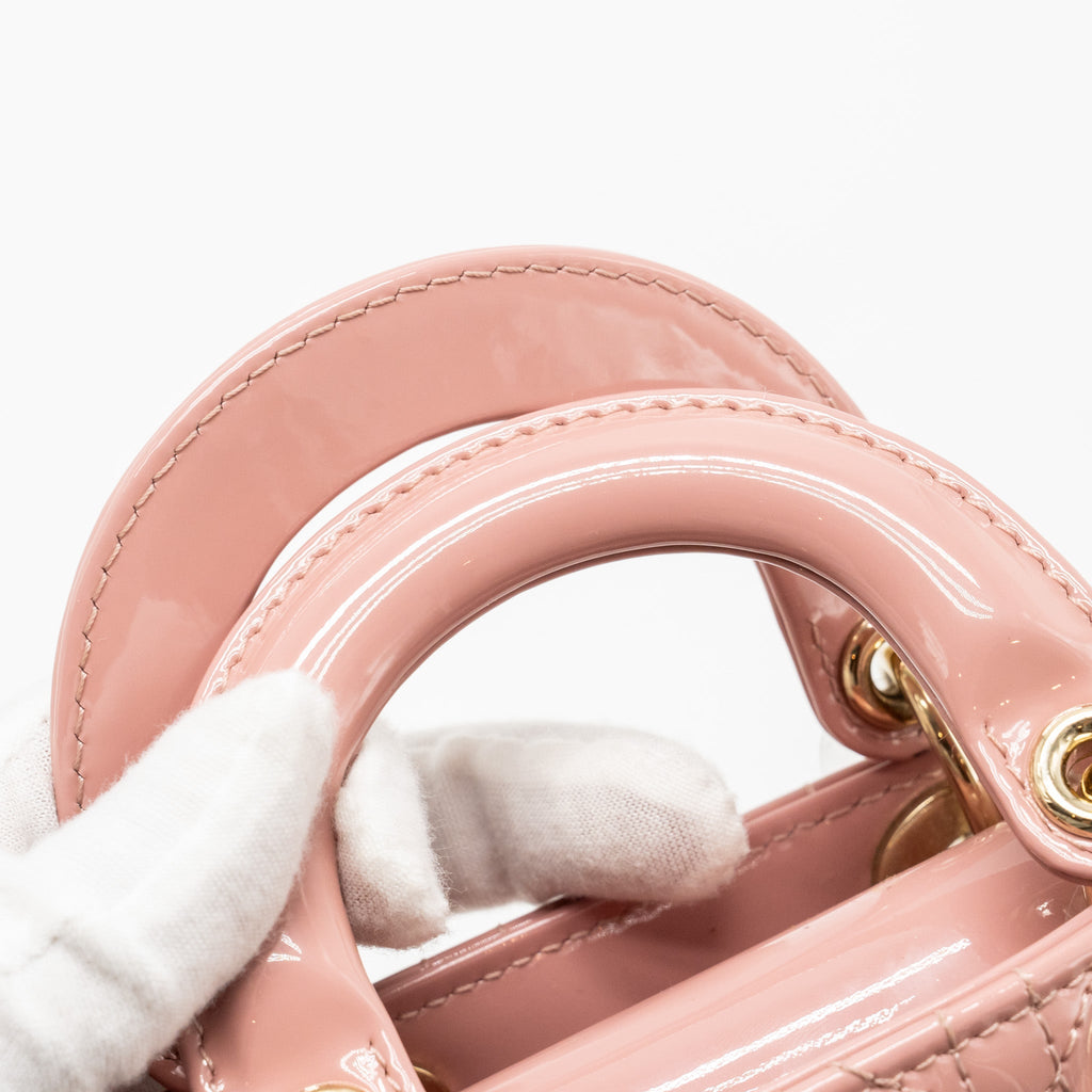 DIOR MICRO LADY DIOR PATENT LEATHER DARK PINK LGHW