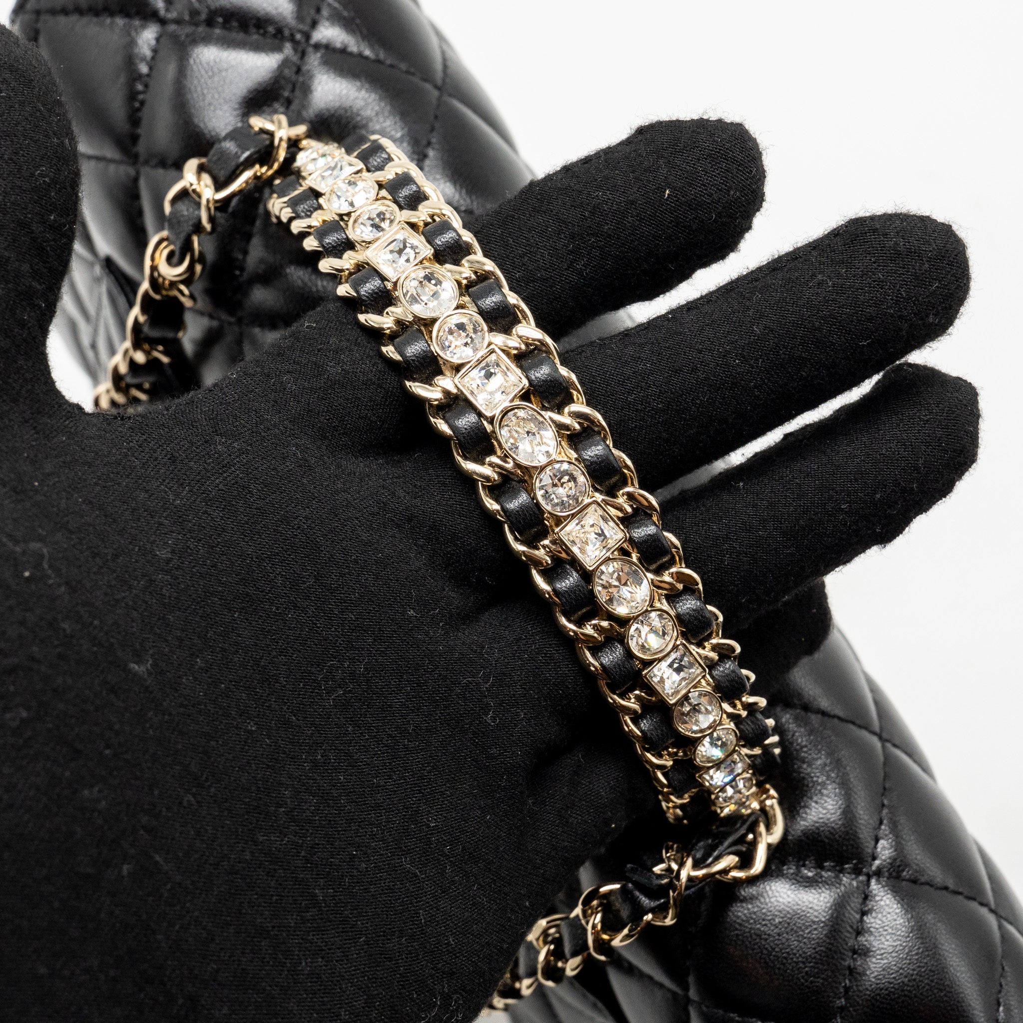 CHANEL 23A CRYSTAL TOP HANDLE FLAP BAG SHINY LAMBSKIN BLACK LGHW(MICROCHIP)