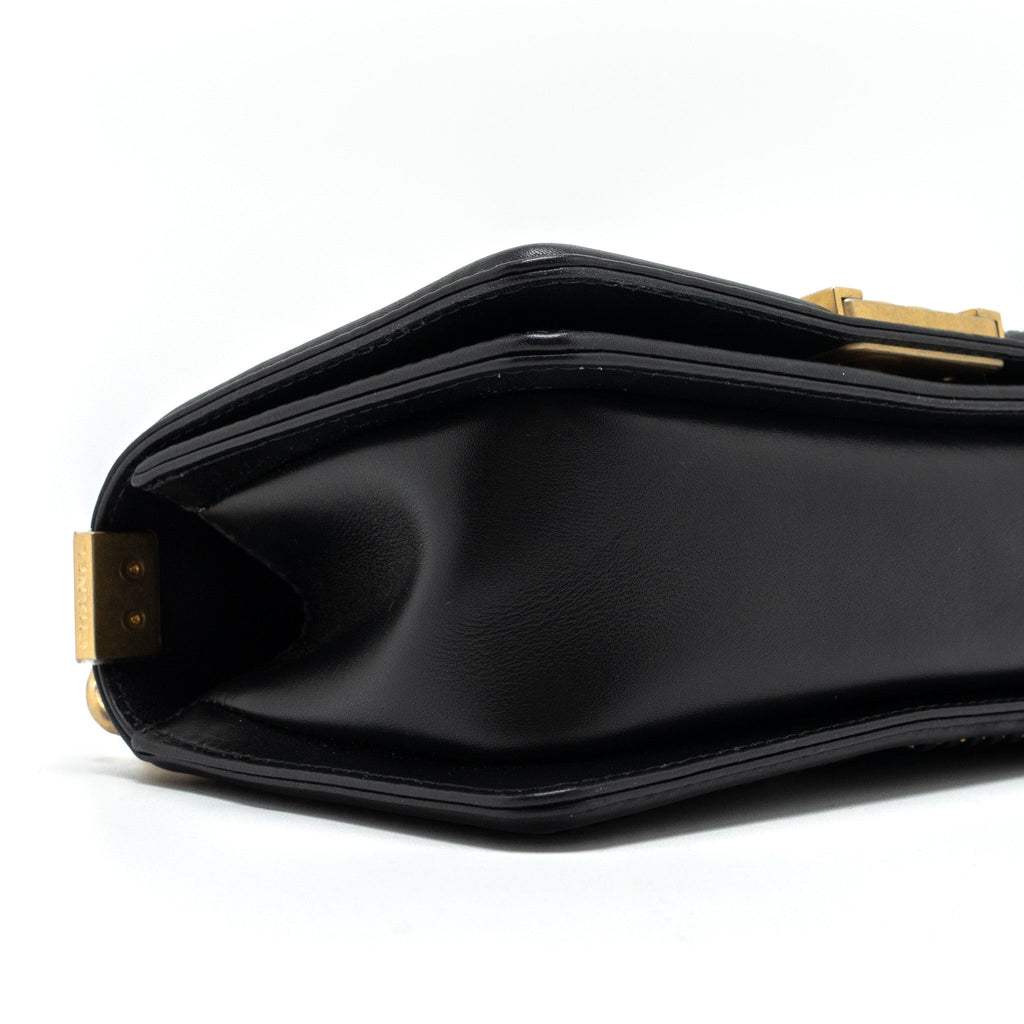 CHANEL TOP HANDLE SMALL BOY BAG CALFSKIN BLACK BRUSHED GHW