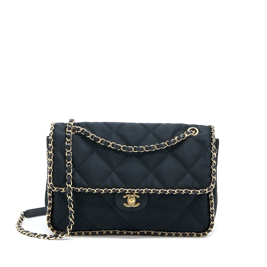 CHANEL SEASONAL FLAP BAG FABRIC BLACK GHW
