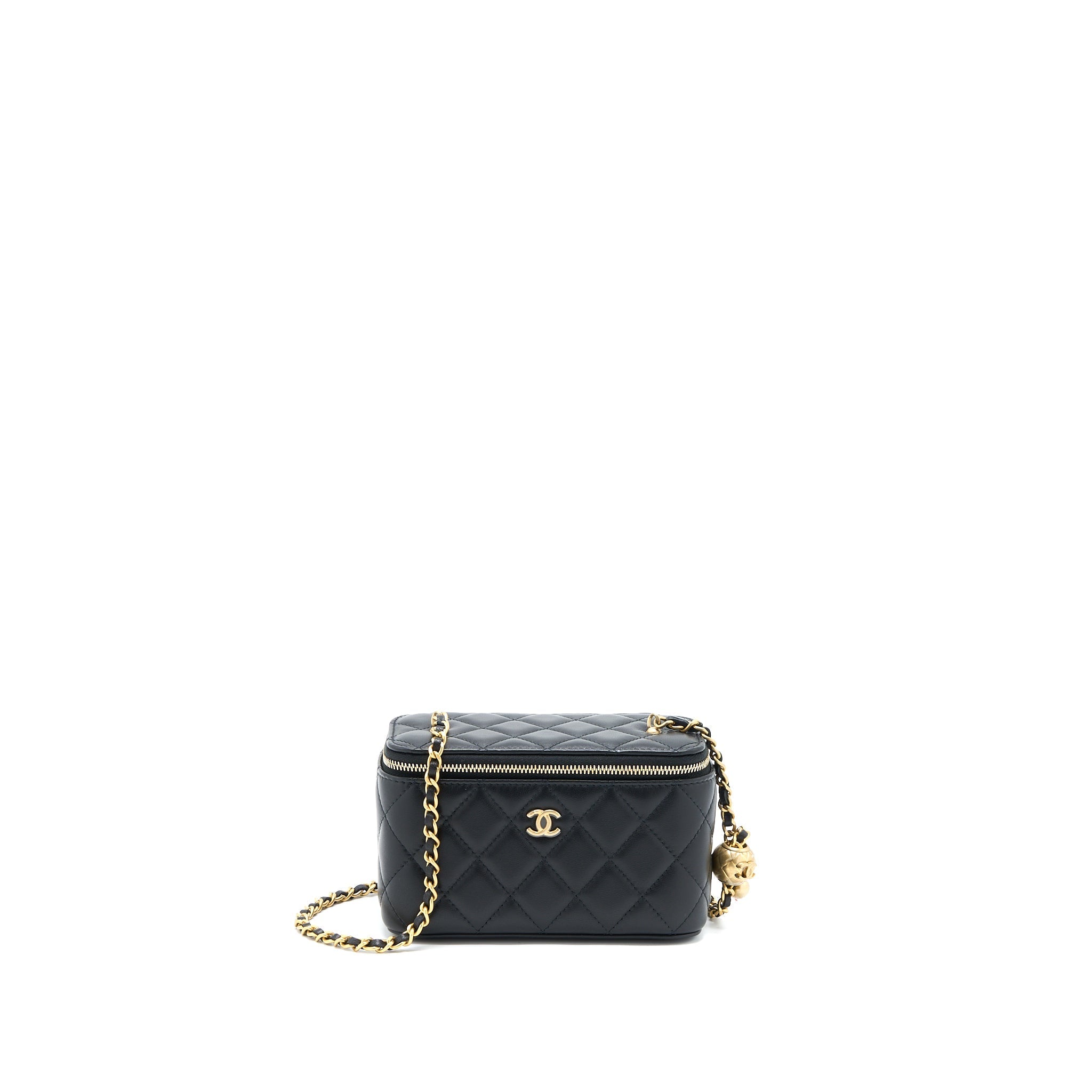CHANEL 22A PEARL CRUSH LONG VANITY WITH CHAIN LAMBSKIN BLACK GHW