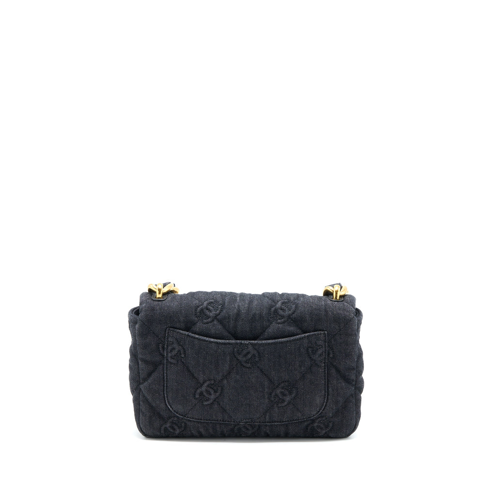 CHANEL FLAP SHOULDER BAG WITH GIANT CHAIN DENIM DARK BLUE BRUSHED GHW (MICROCHIP)