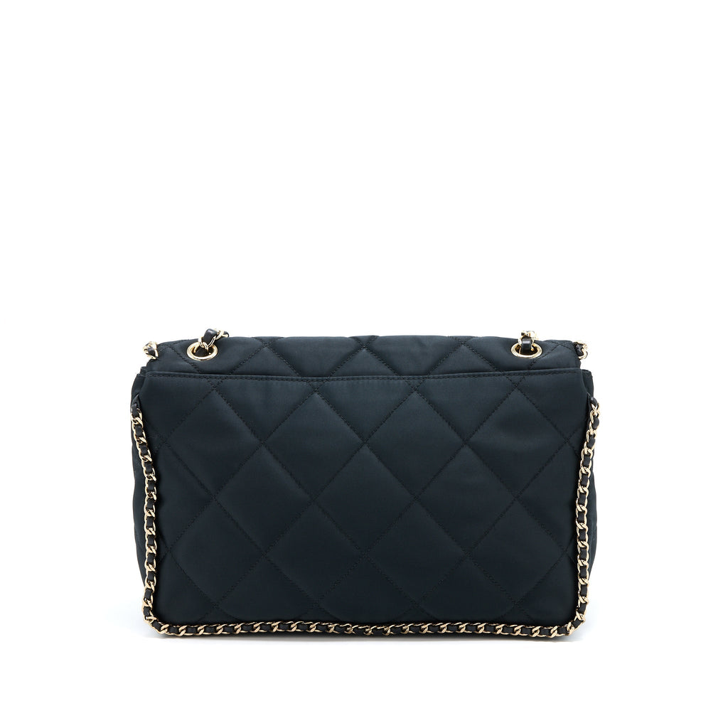 CHANEL SEASONAL FLAP BAG FABRIC BLACK GHW