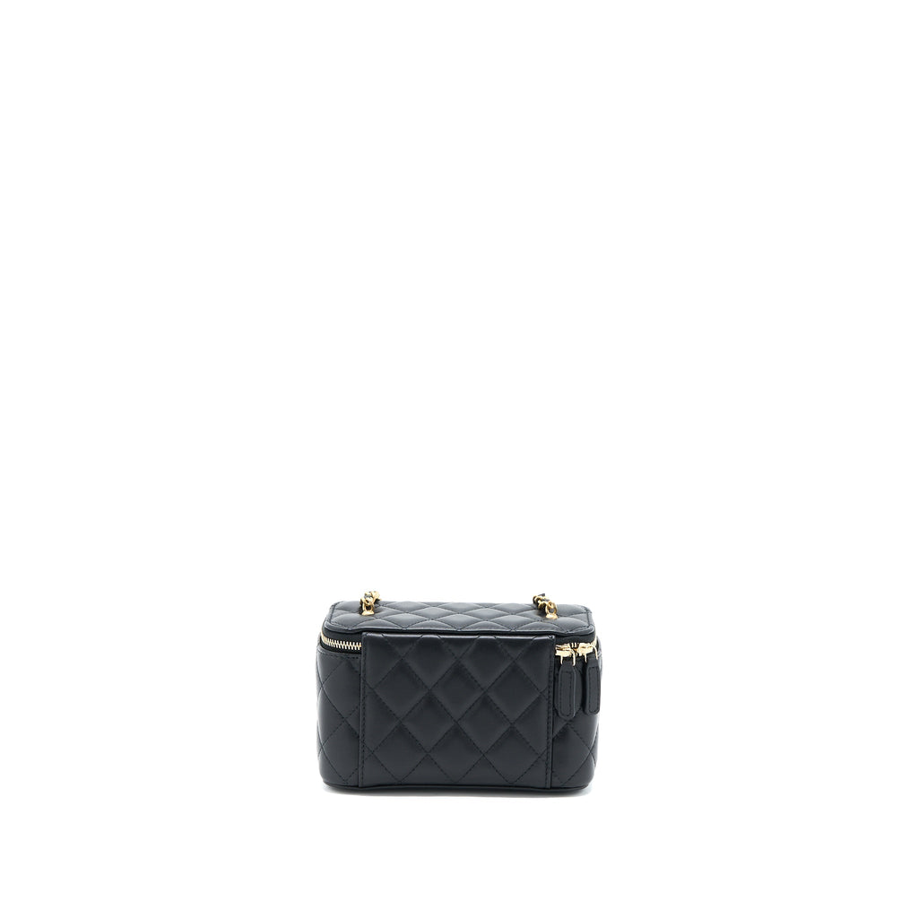 CHANEL 22A PEARL CRUSH LONG VANITY WITH CHAIN LAMBSKIN BLACK GHW