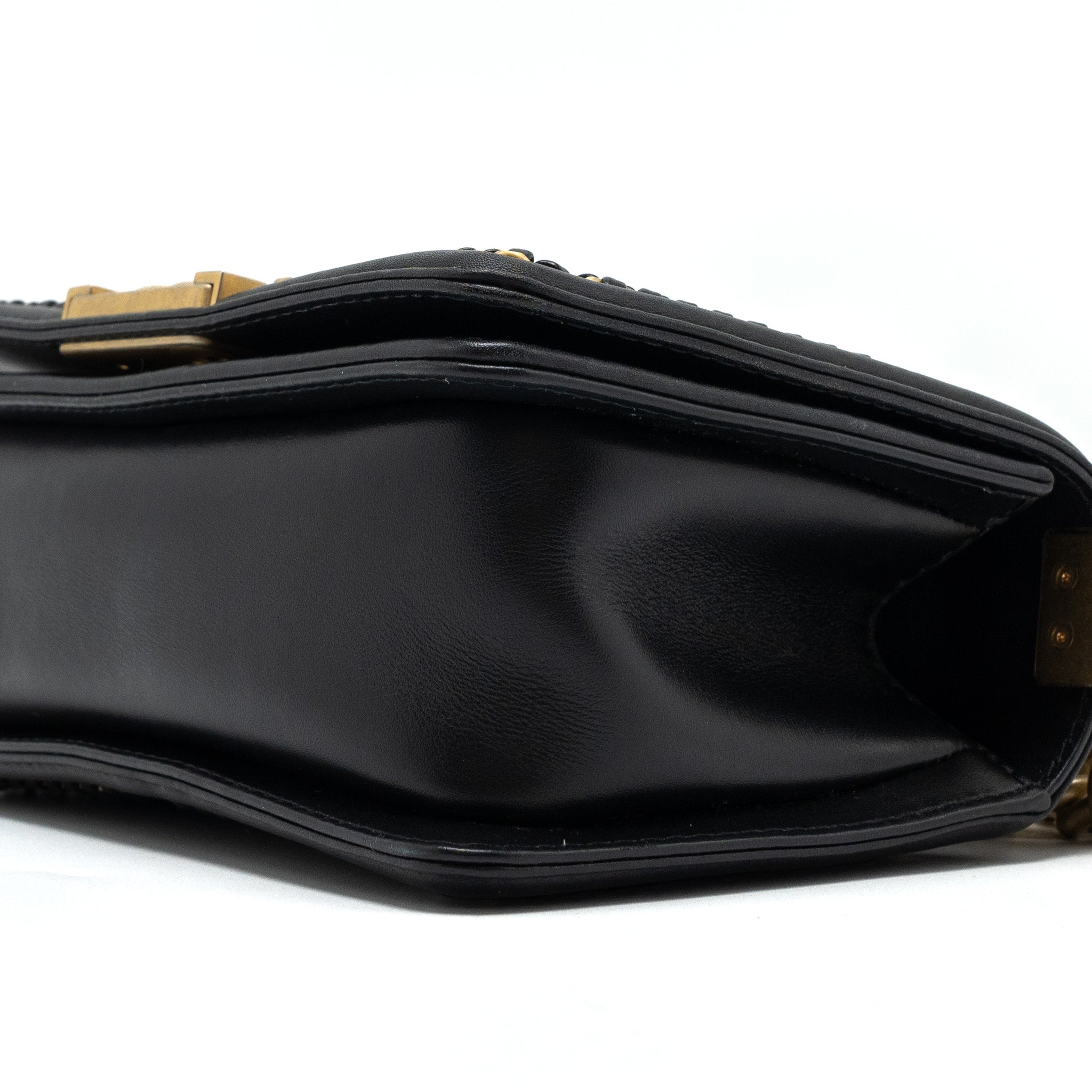 CHANEL TOP HANDLE SMALL BOY BAG CALFSKIN BLACK BRUSHED GHW
