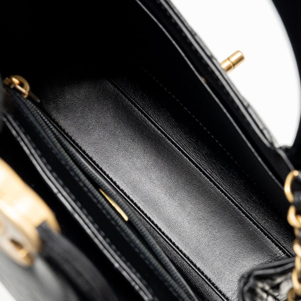 CHANEL MINI KELLY SHOPPING TOTE BAG CALFSKIN BLACK GHW (MICROCHIP)