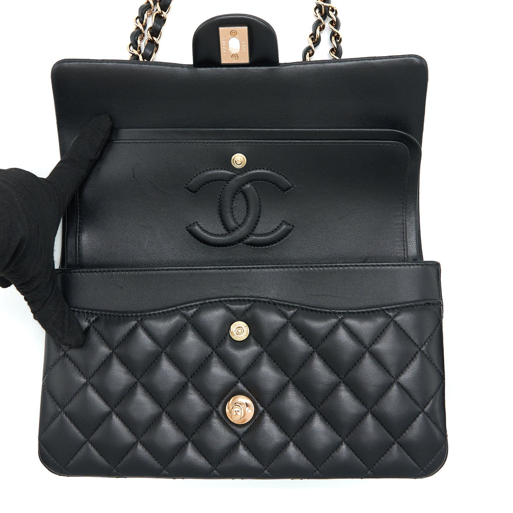 CHANEL MEDIUM CLASSIC FLAP BAG LAMBSKIN BLACK RGHW (MICROCHIP)