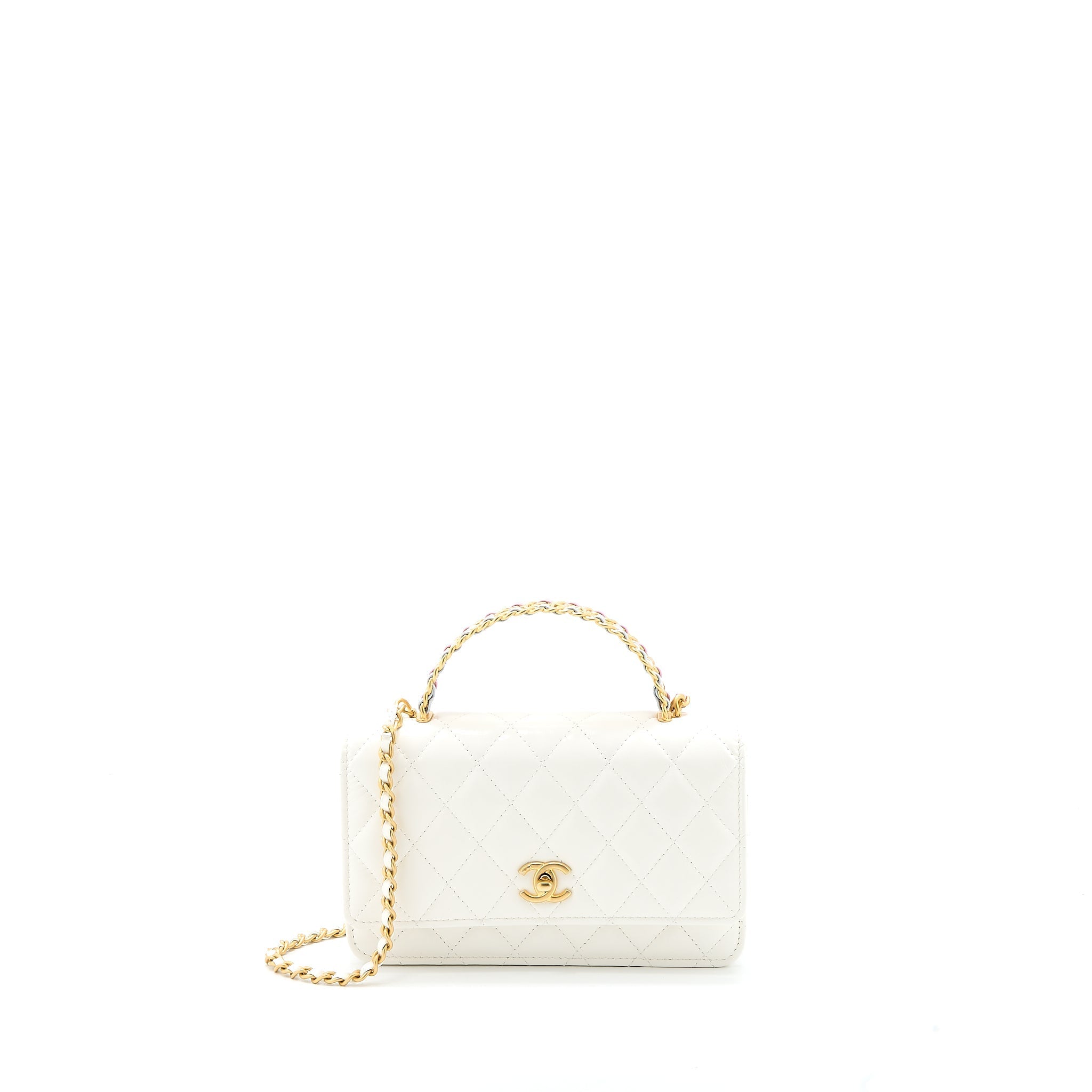 CHANEL 23P TOP HANDLE WALLET ON CHAIN CALFSKIN WHITE/MULTICOLOUR BRUSHED GHW (MICROCHIP)