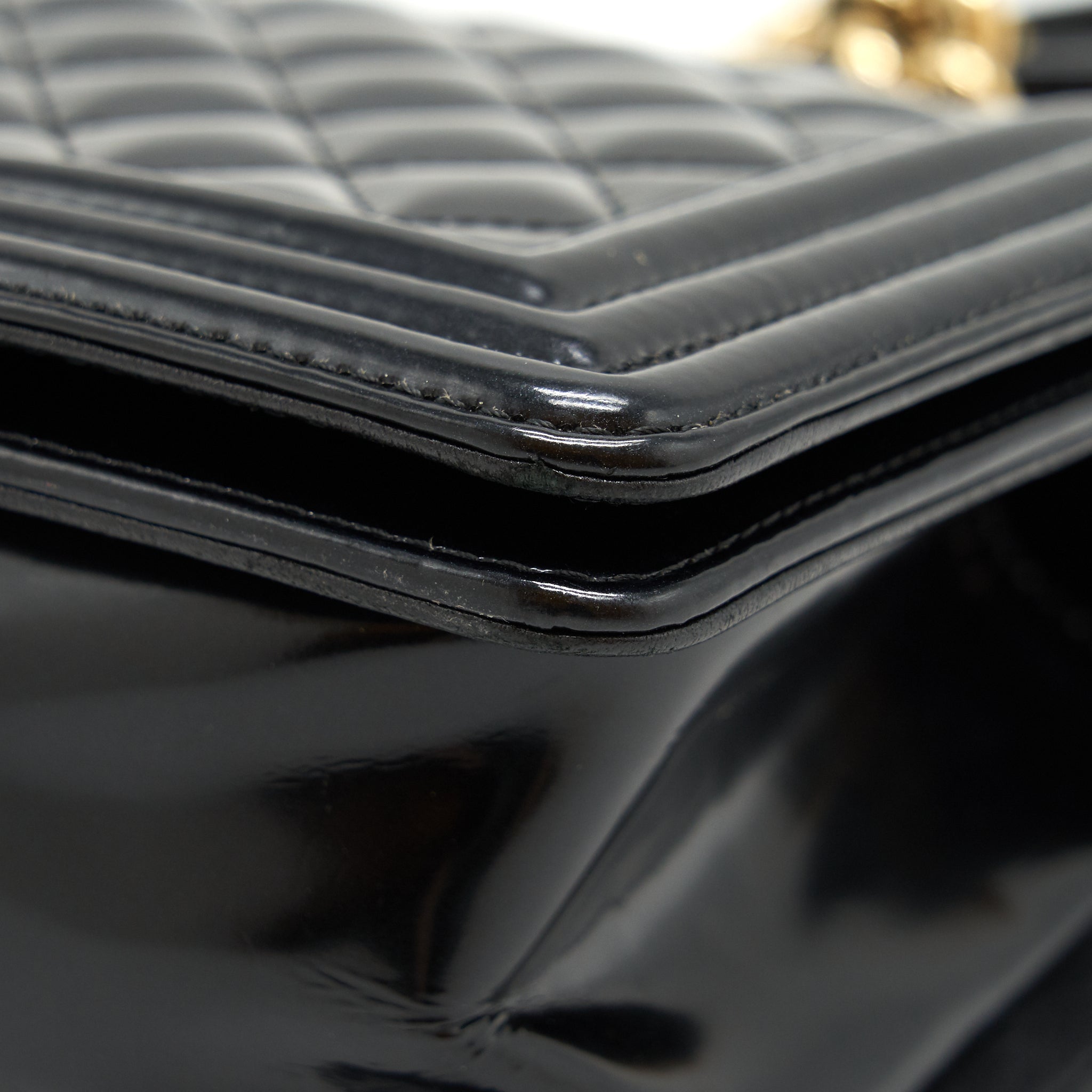CHANEL MEDIUM LE BOY PATENT LEATHER BLACK LGHW