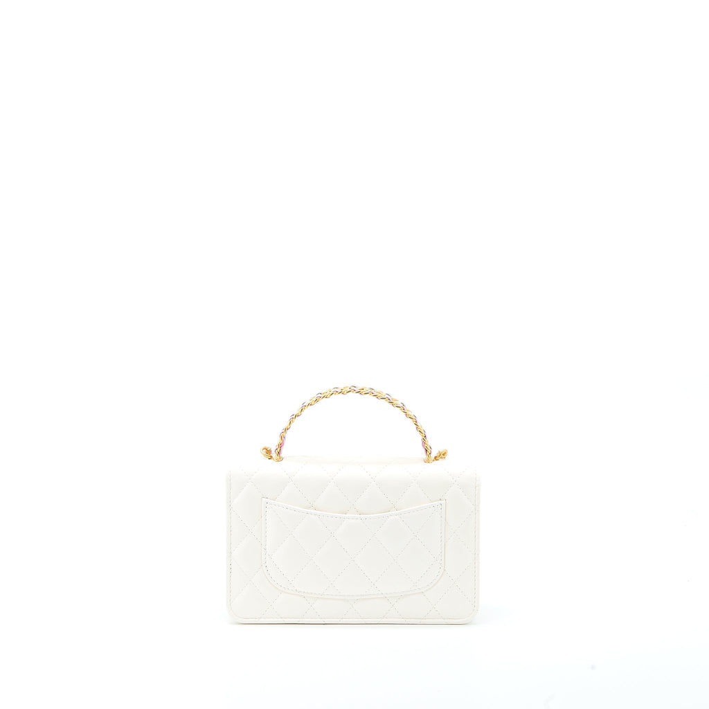 CHANEL 23P TOP HANDLE WALLET ON CHAIN CALFSKIN WHITE/MULTICOLOUR BRUSHED GHW (MICROCHIP)