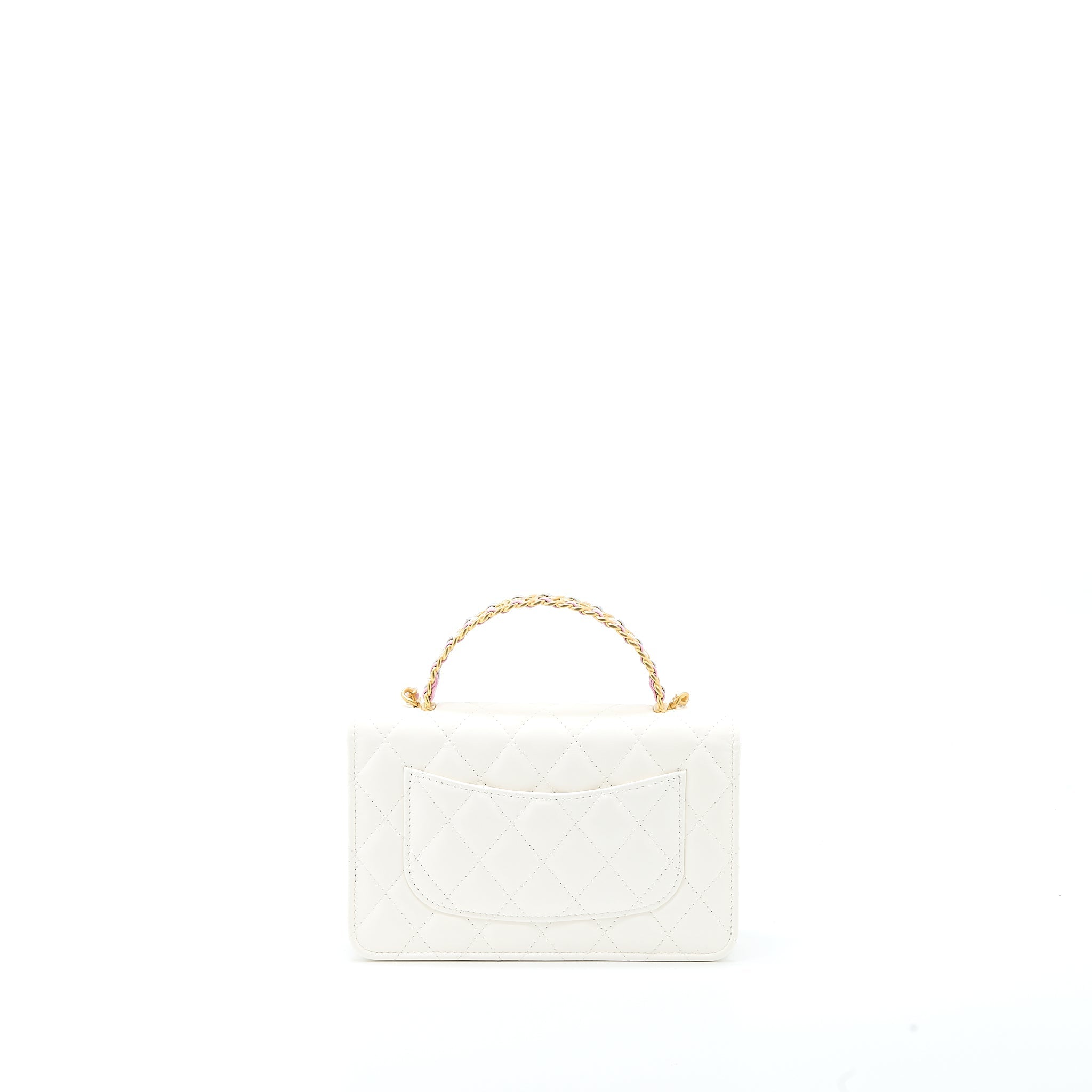 CHANEL 23P TOP HANDLE WALLET ON CHAIN CALFSKIN WHITE/MULTICOLOUR BRUSHED GHW (MICROCHIP)
