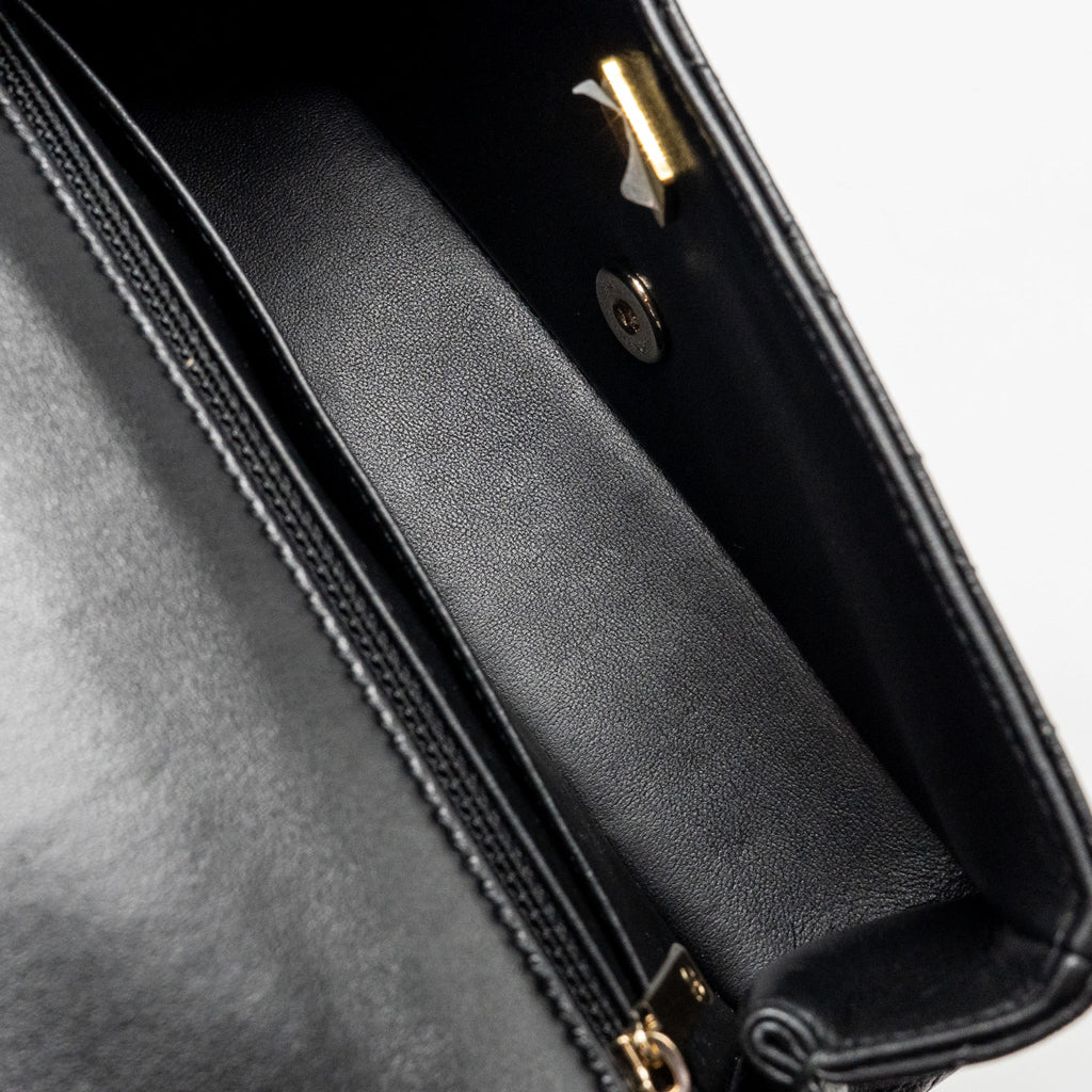 CHANEL 23A CRYSTAL TOP HANDLE FLAP BAG SHINY LAMBSKIN BLACK LGHW(MICROCHIP)
