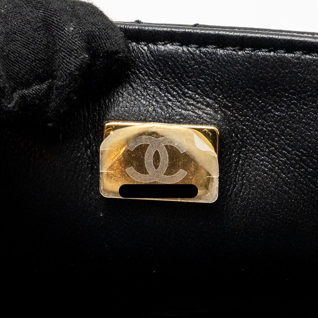 CHANEL 23A CRYSTAL TOP HANDLE FLAP BAG SHINY LAMBSKIN BLACK LGHW(MICROCHIP)