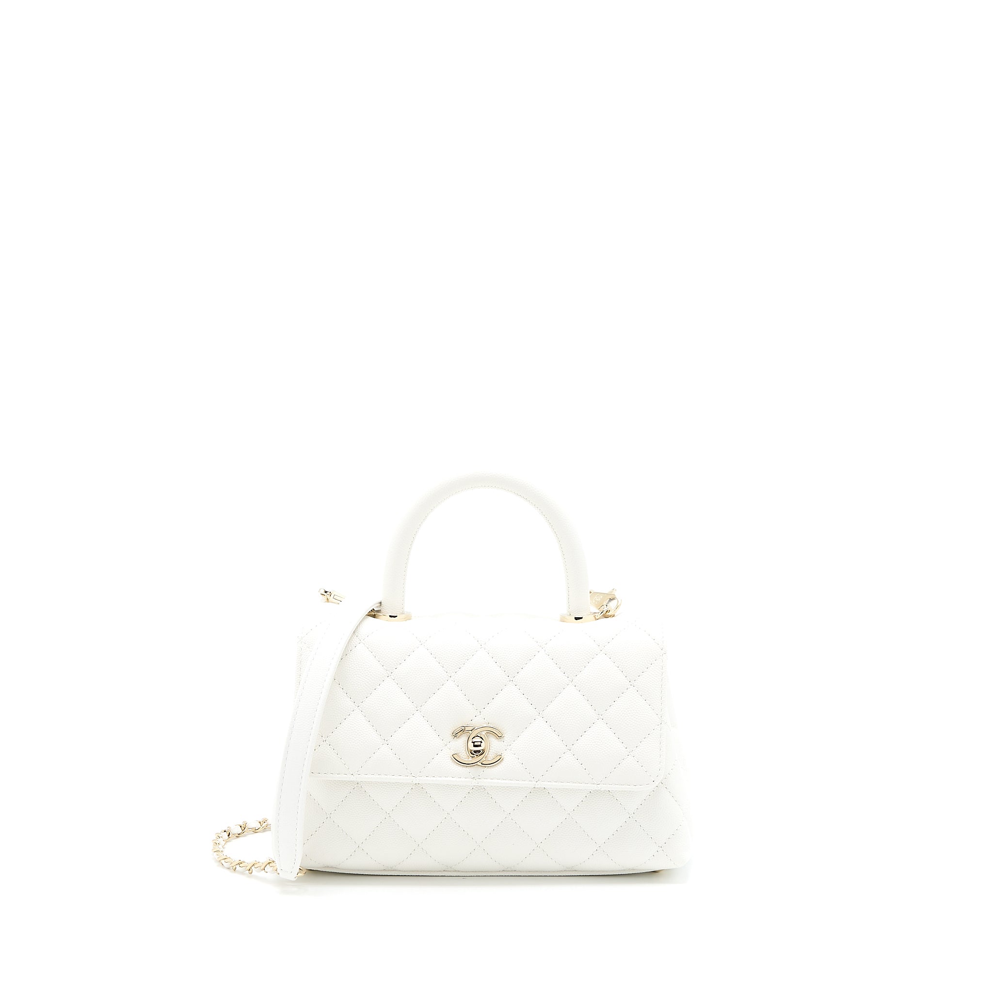 CHANEL SMALL COCO HANDLE CAVIAR WHITE LGHW (MICROCHIP)