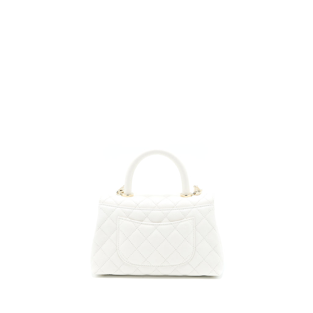 CHANEL SMALL COCO HANDLE CAVIAR WHITE LGHW (MICROCHIP)
