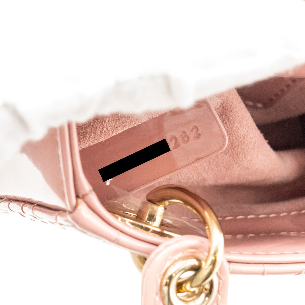 DIOR MICRO LADY DIOR PATENT LEATHER DARK PINK LGHW