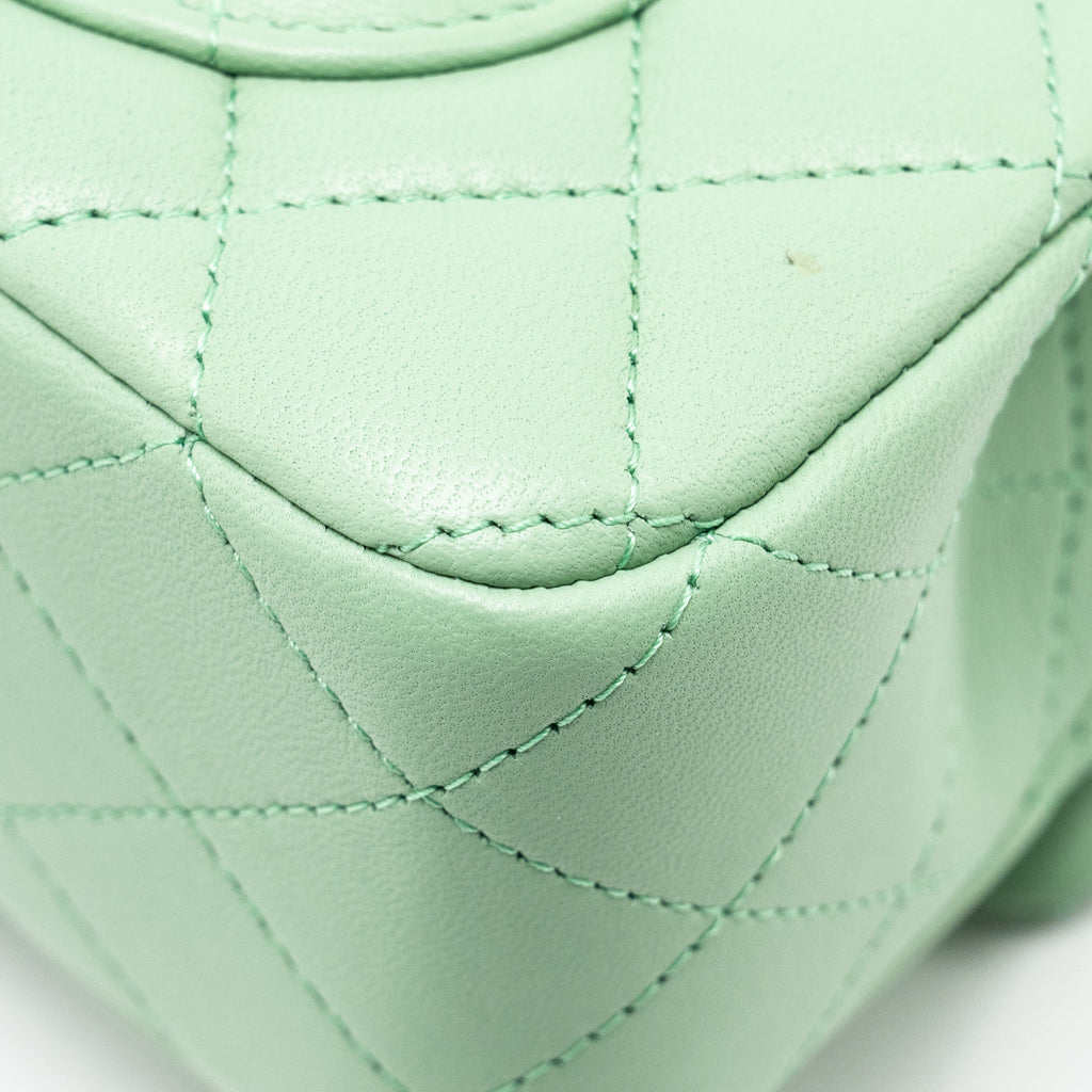CHANEL TOP HANDLE MINI RECTANGULAR FLAP BAG LAMBSKIN LIGHT GREEN LGHW (MICROCHIP)